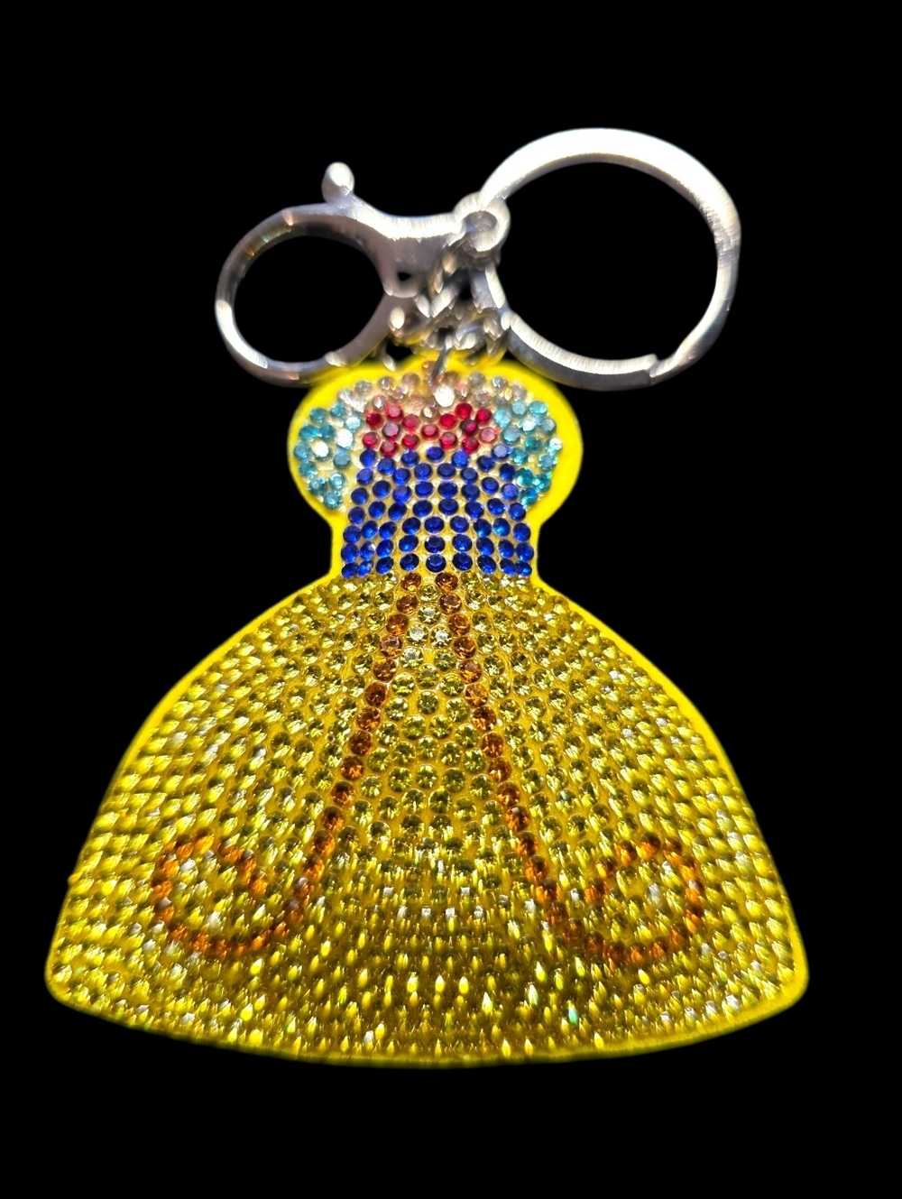 Crystal Embellished Snow White Yellow Dress Bag Charm Keychain Charm
